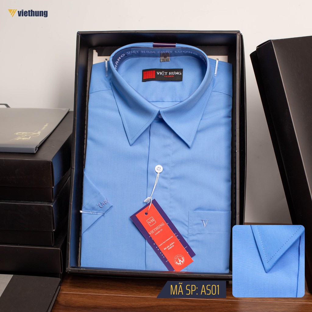 Sơ mi nam cộc tay Việt Hưng màu xanh da trời AS01 regular fit | BigBuy360 - bigbuy360.vn
