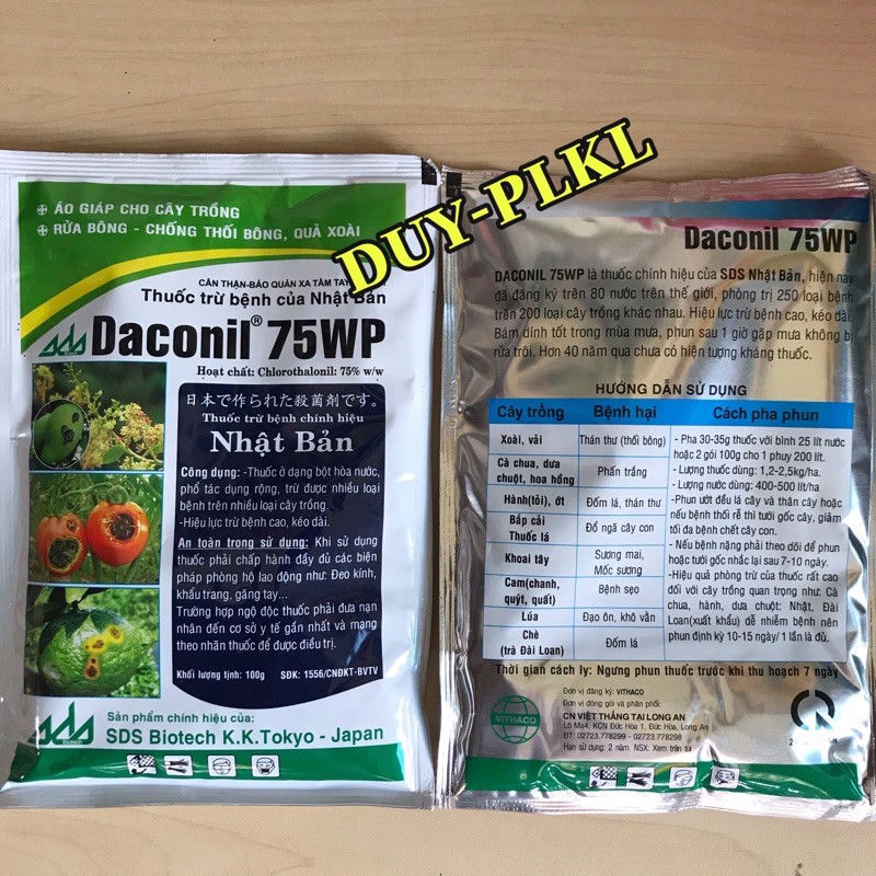 THUỐC TRỪ BỆNH PHỔ RỘNG NHẬT BẢN : DACONIL 75WP. Gói 100gr.