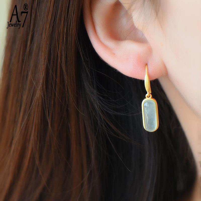 Bông Tai Bạc A7 S925 Đính Đá Ngọc Bích Đơn Giản Thời Trang Làm Quà Tặng Cho Ngày Valentine