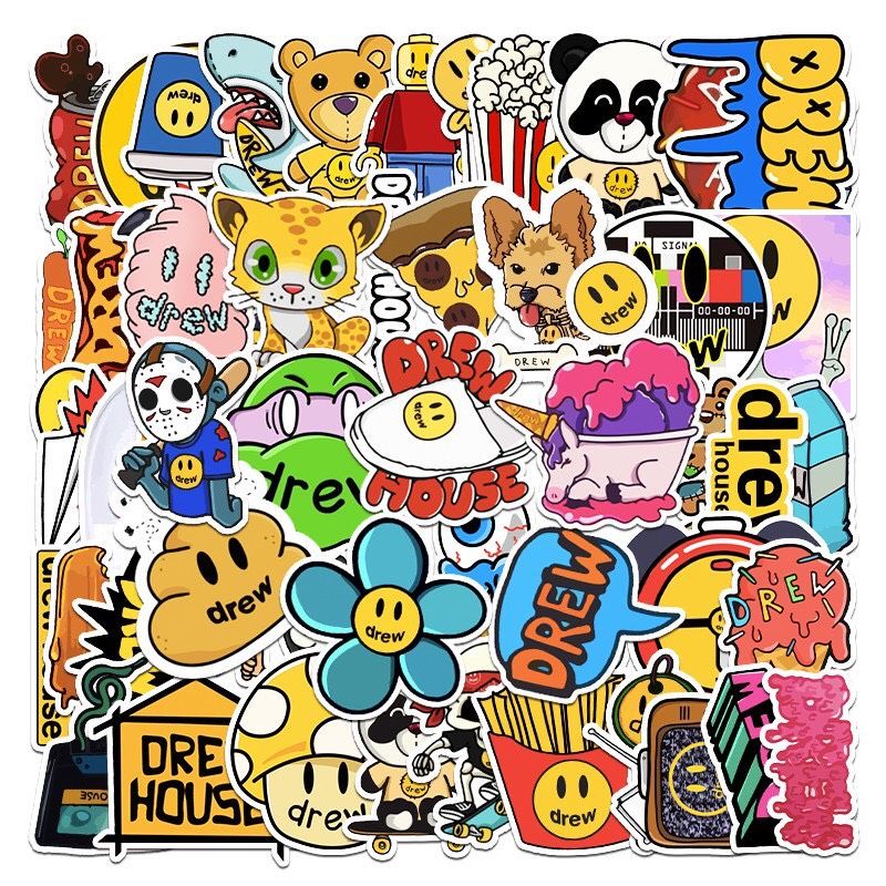 Bộ 200 sticker DREW cá tính chống nước dán trang trí vali mũ bảo hiểm xe máy laptop điện thoại