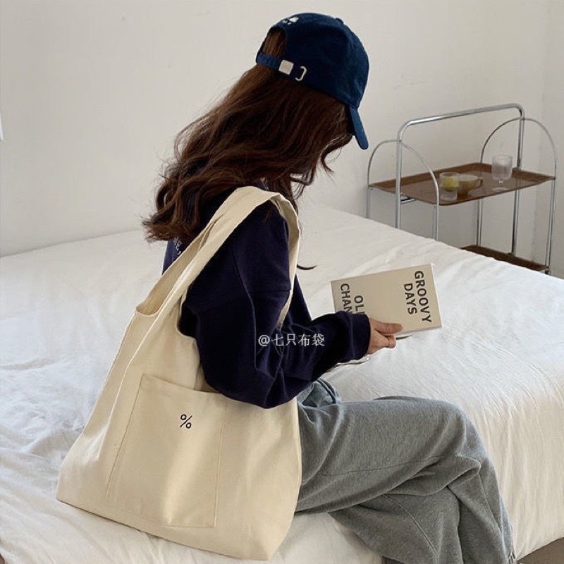 Túi tote túi vải canvas Cỡ Lớn phong cách Hàn quốc, có khóa miệng thời trang ulzzang