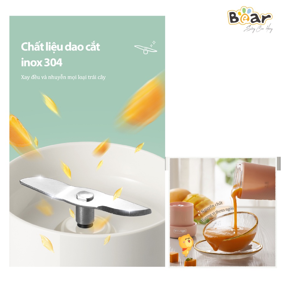 Máy Xay Sinh Tố Cầm Tay Mini Bear Công Suất Lớn, Không Ồn, Dung Lượng Pin Cao - LLJ-B03C1