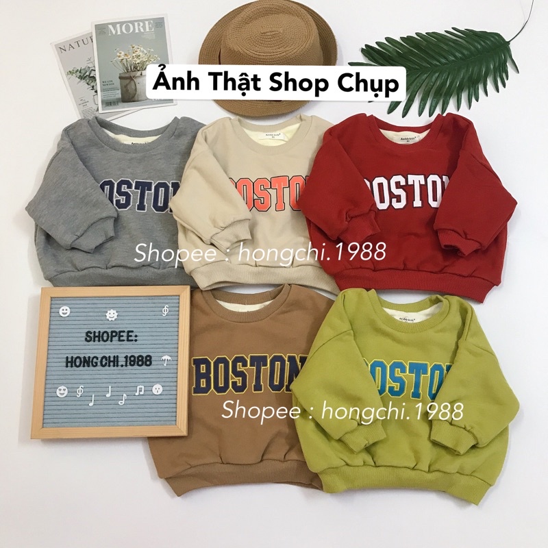 Áo nỉ cổ tròn lót lông (bông) ấm cho bé trai/ gái phong cách Hàn Quốc - Quần áo trẻ em thu đông Ambb Kids 1-8 tuổi