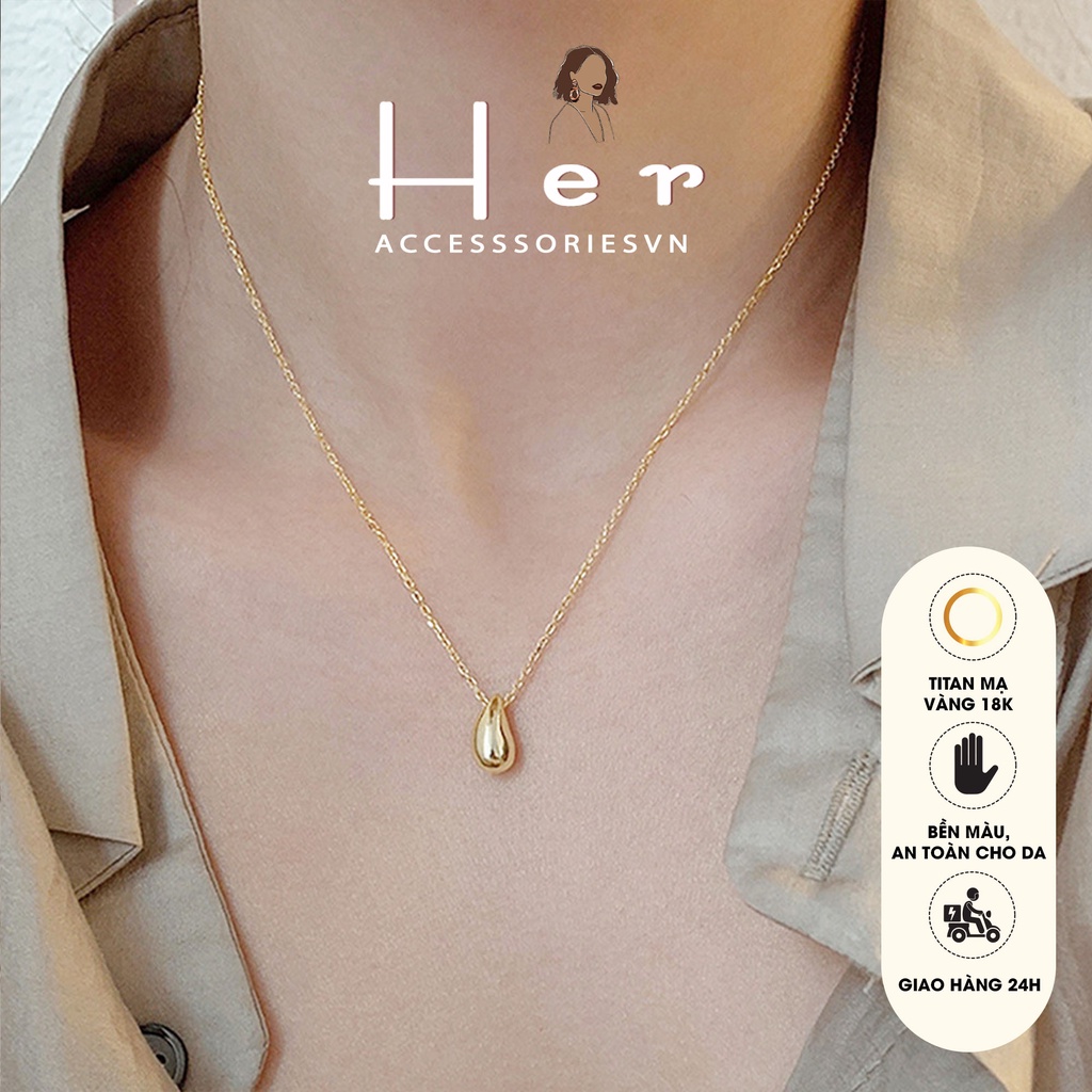 Vòng cổ titan nữ không gỉ mạ vàng 18k hình giọt nước basic  Her Accessories CT27