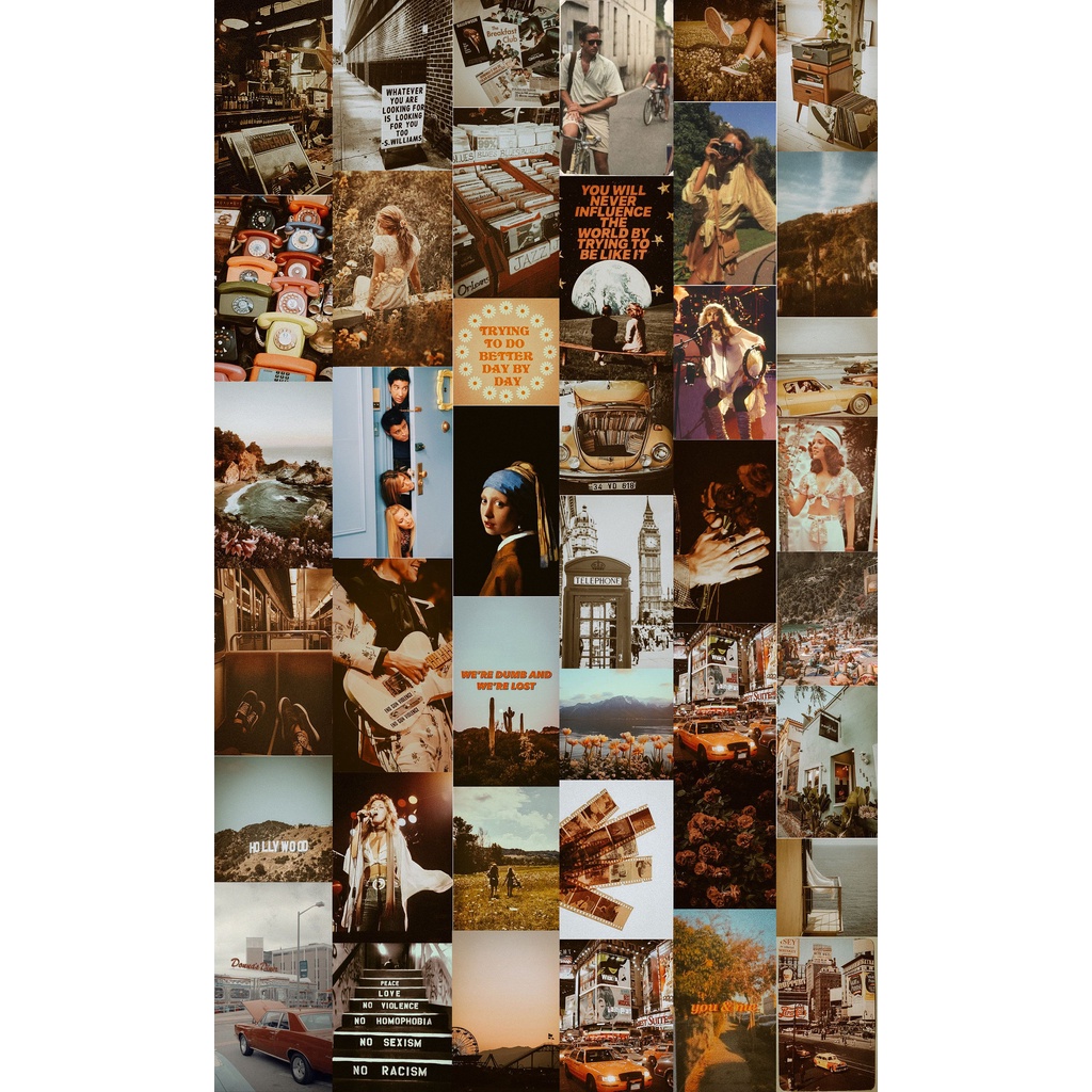 Combo 16 tấm Wall Collage dán tường trang trí phòng ngủ - theme Vintage