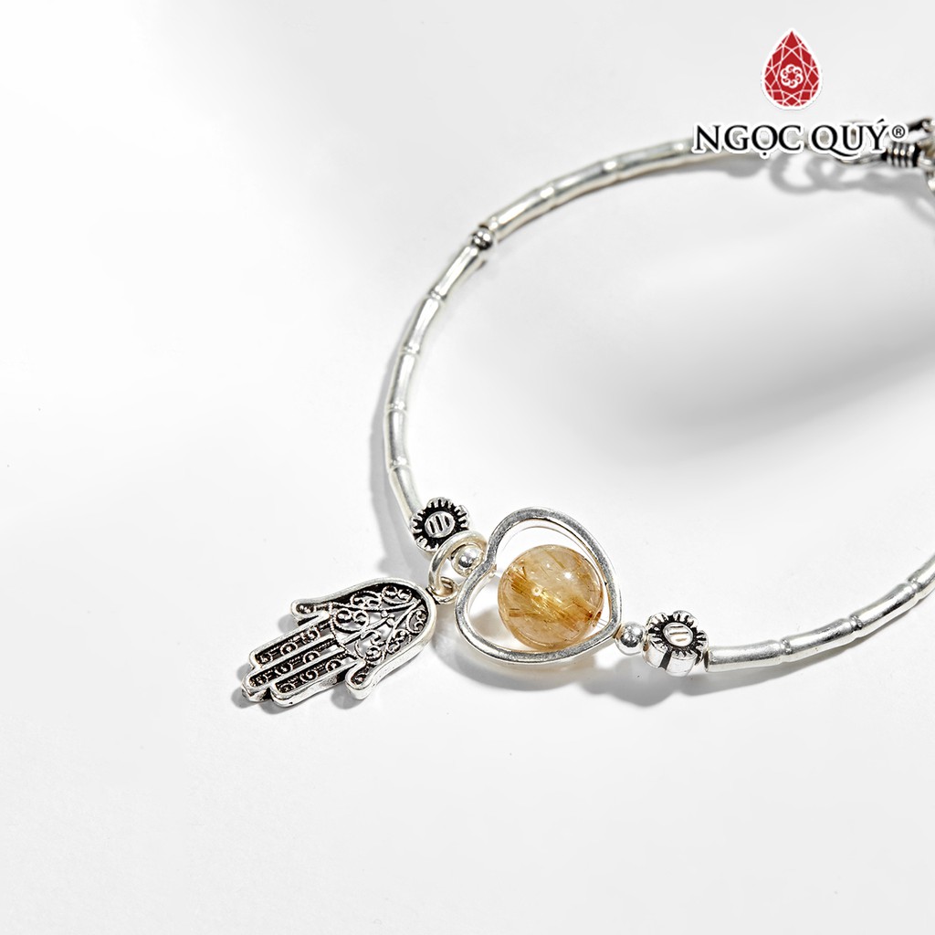 Vòng tay bạc 1 hạt TA tóc vàng phối charm bàn tay hamsa bạc - Ngọc Quý
