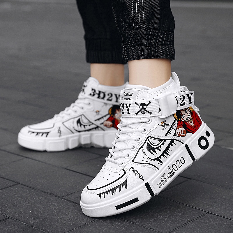 Giày Thể Thao Cổ Cao Thiết Kế Hình Anime One Piece Luffy Giản Dị Thời Trang Dành Cho Bé Trai