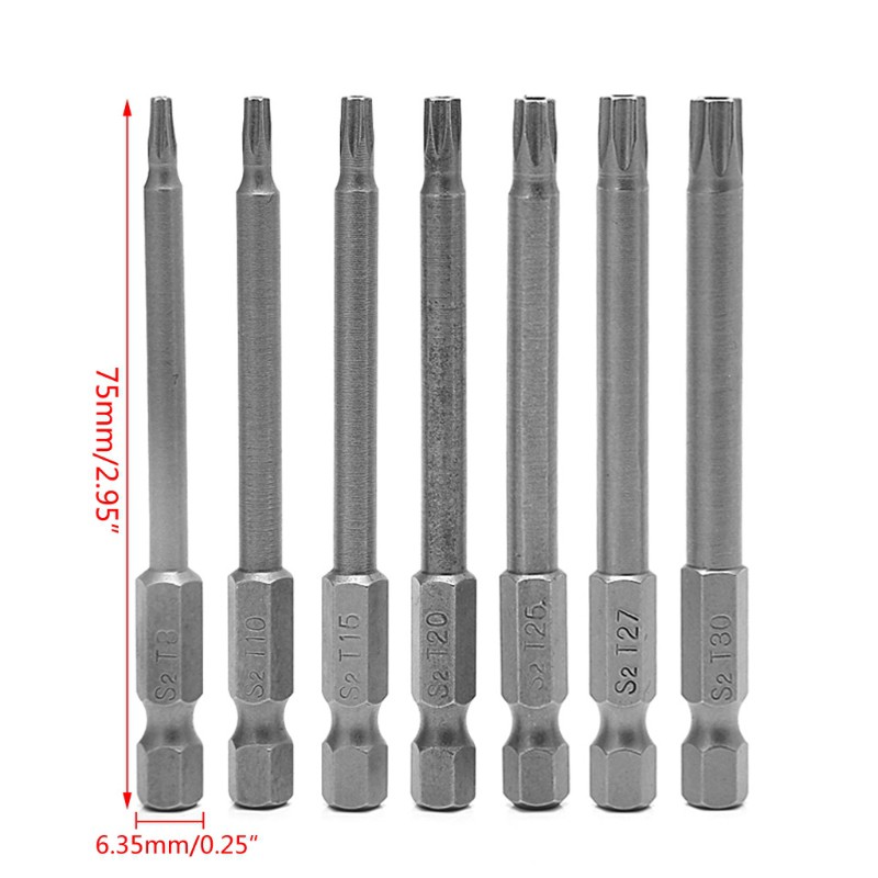Bộ 7 đầu tua vít từ tính torx 75mm T8-T30 5/8 cm chất lượng cao