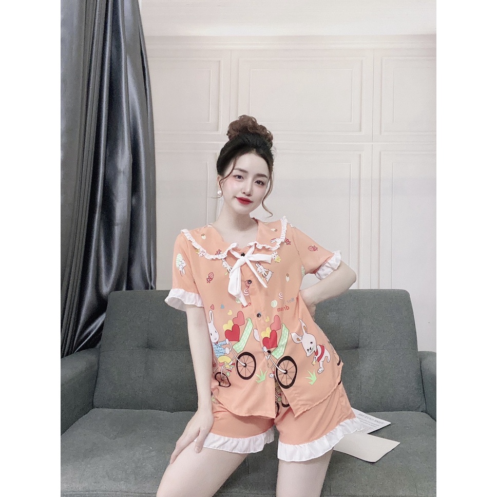 Bộ Đồ Ngủ Nữ Tiểu Thư Cộc Đùi Bộ Mặc Nhà Chất Lụa 100D Mềm Mát Thoải Mái Dễ Thương- MOMOSA