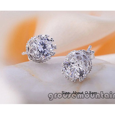 Hoa tai mạ bạc hình vương miện đính đá lấp lánh