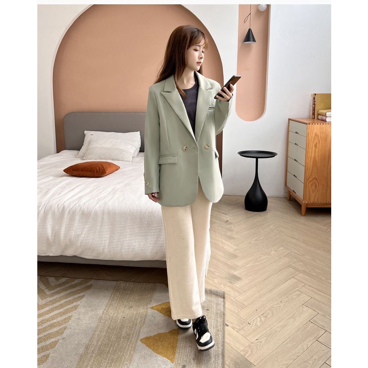 Áo khoác blazer nữ màu xanh bạc hà thanh lịch thời trang xuân thu