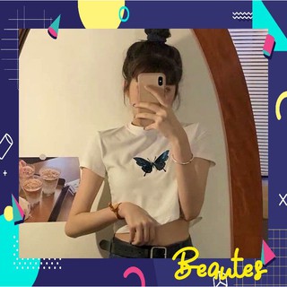 🦋[SIÊU RẺ]🦋 Áo croptop nữ ngắn tay thêu BUTTERFLY cực xinh/ao thun nu (ẢNH THẬT)