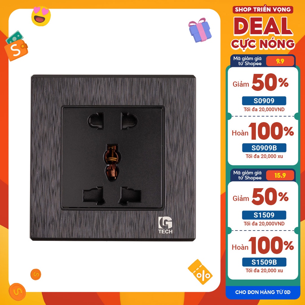 Ổ cắm điện gắn tường 3 chấu và 2 chấu LGtech B21-0018 Đen Xước - Hàng Chính Hãng