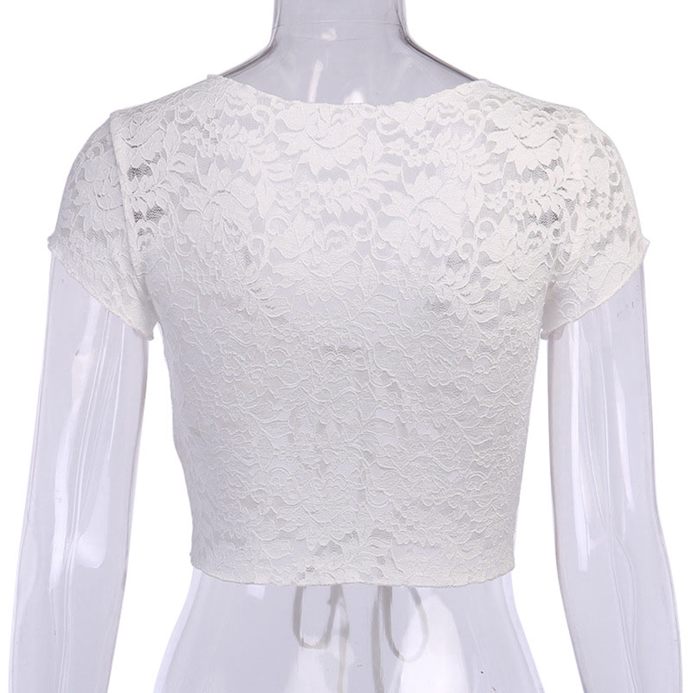Áo kiểu crop top tay ngắn phối ren quyến rũ thời trang cho nữ