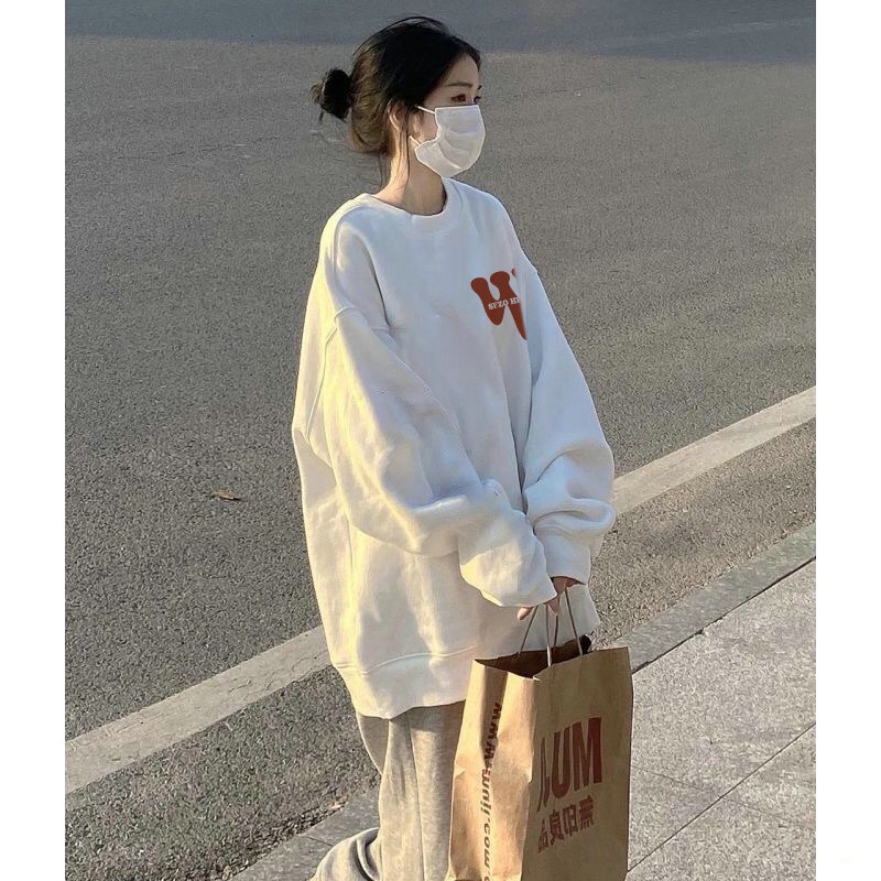 SELVZE Áo sweater Tay Dài Cổ Tròn In Họa Tiết retro Thời Trang Cho Nữ