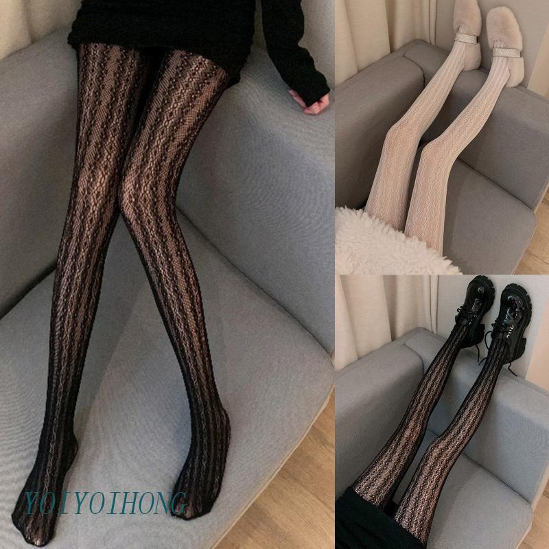 Yoi Quần Tất Dệt Kim Khoét Rỗng Họa Tiết Hoa Kẻ Sọc Dọc Lolita Đáng Yêu Dành Cho Bạn Nữ