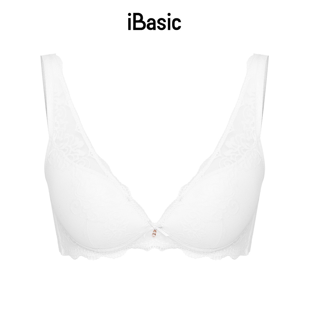 [MUA 2 GIẢM 30% - MUA 3 GIẢM 40%] Áo ngực không gọng mút vừa ren cổ V iBasic BRAW090