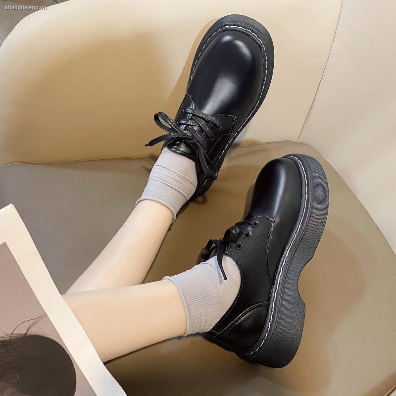 Giày Da Đế Dày Mũi Tròn Phong Cách Retro Anh Quốc 2021 Cho Nữ