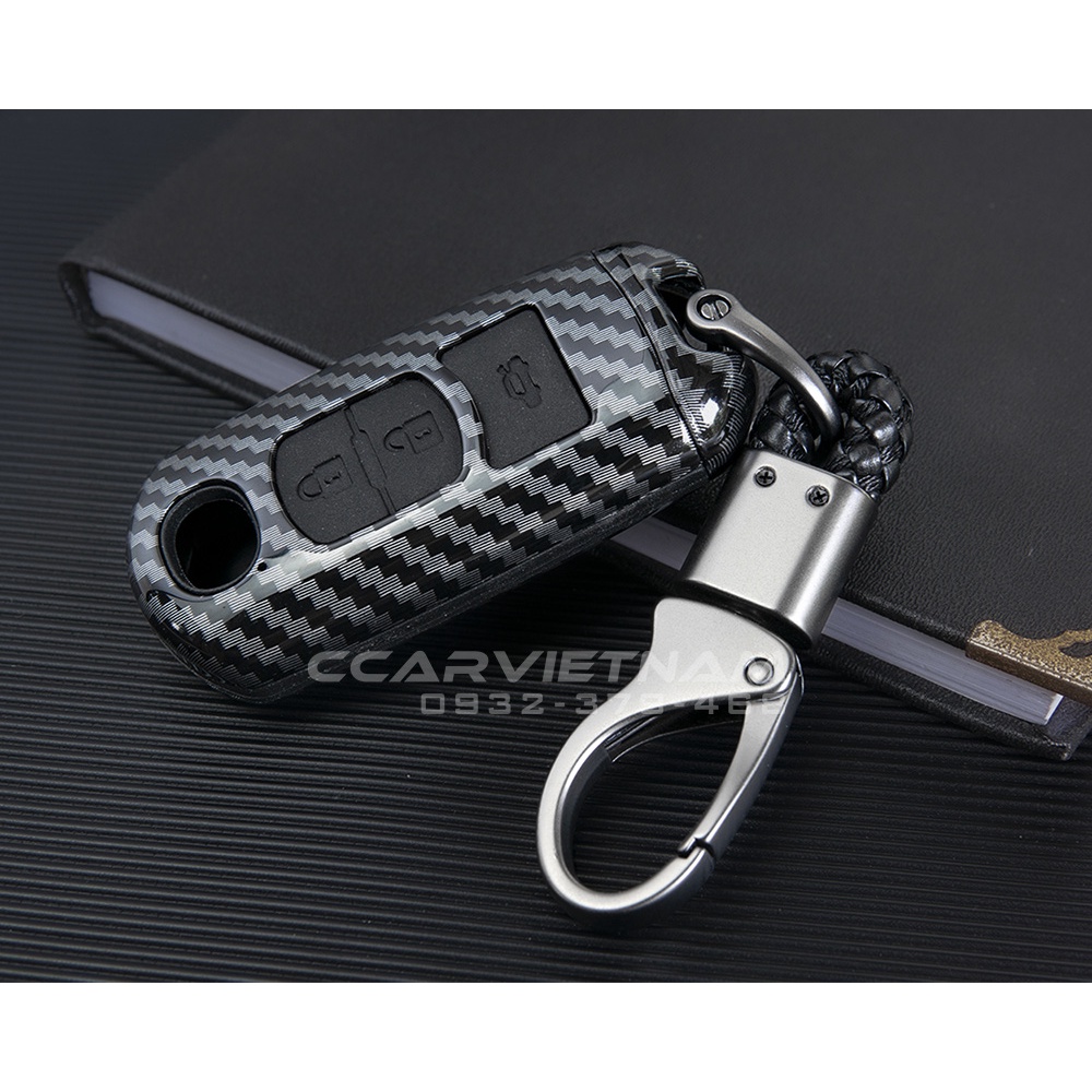 Ốp Khoá Ô Tô Mazda 2, 3, 6, CX5, CX8 (Mẫu 3 Nút) Vân Carbon