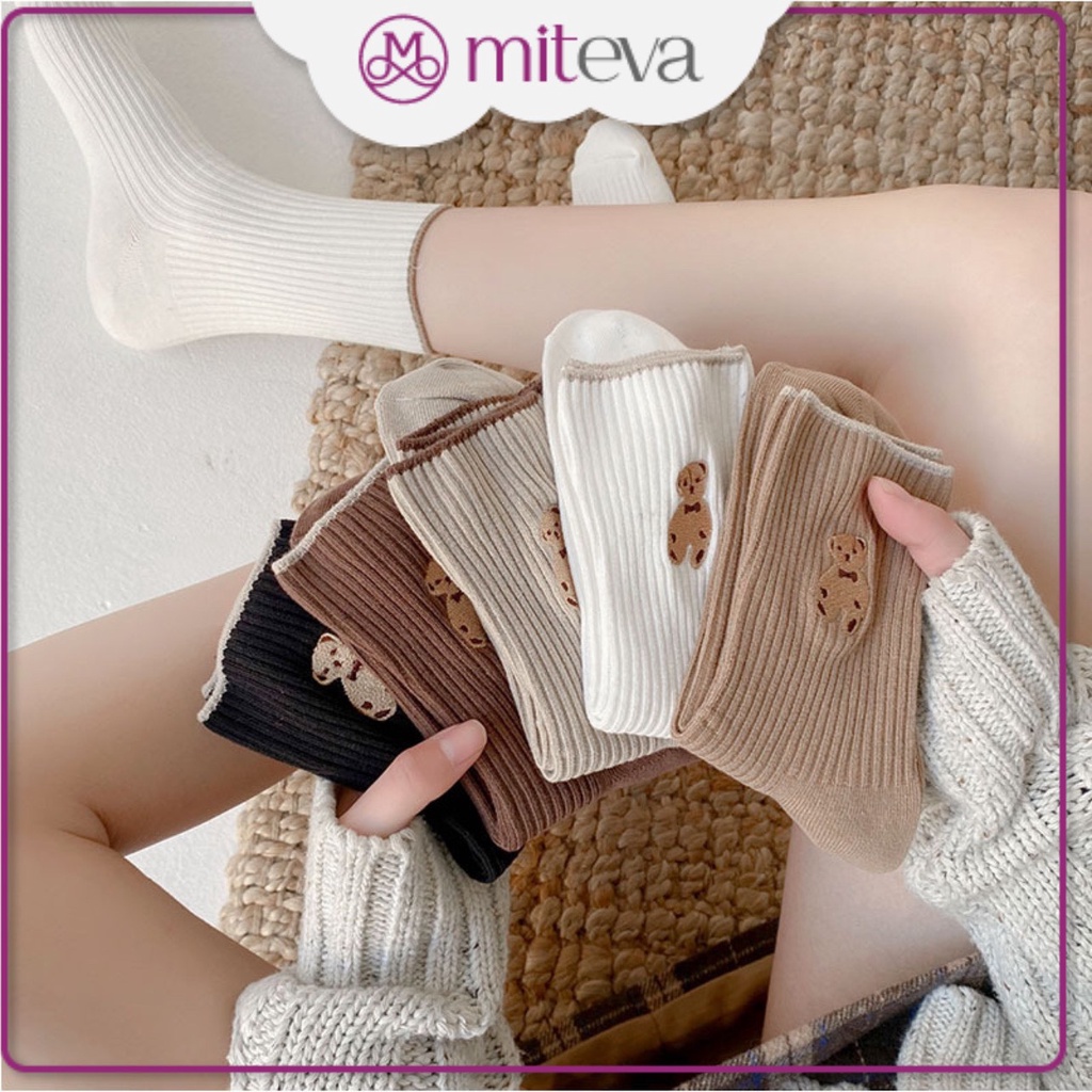 Tất vớ nữ cổ cao nhiều màu in hình đáng yêu đẹp mắt kiểu Hàn Quốc cho nữ MITEVA T02