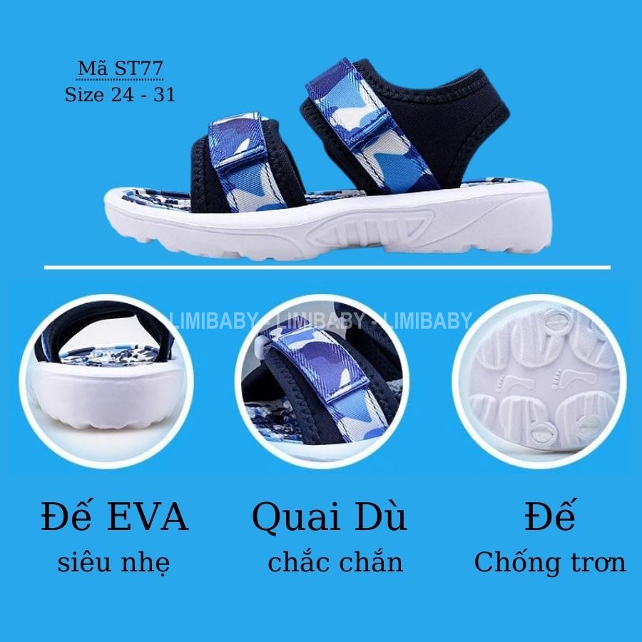 Dép sandal cao cấp cho bé trai 2 - 6 tuổi quai dán thời trang siêu nhẹ chống trơn trượt phong cách Hàn Quốc ST77