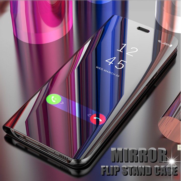 Bao da điện thoại PU nắp gập tráng gương acrylic siêu mỏng sang trọng dành cho Huawei Honor 8x/8x Max/8A