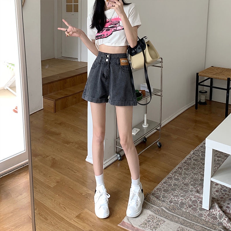 Quần Short Denim Dáng Chữ A Ống Rộng Lưng Cao Thời Trang Mùa Hè Hàng Mới Dành Cho Nữ 2022