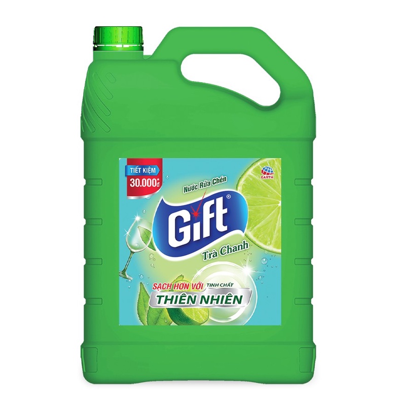 Nước rửa chén Gift 3kg8 Trà Chanh rửa sạch chén bát siêu thơm siêu sạch không hại da tay nhiều bọt thiên nhiê