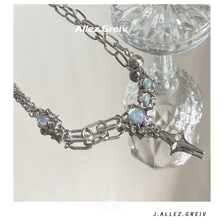 Vòng cổ Mặt Đá Opal Hình Ngôi Sao Thời Trang unisex