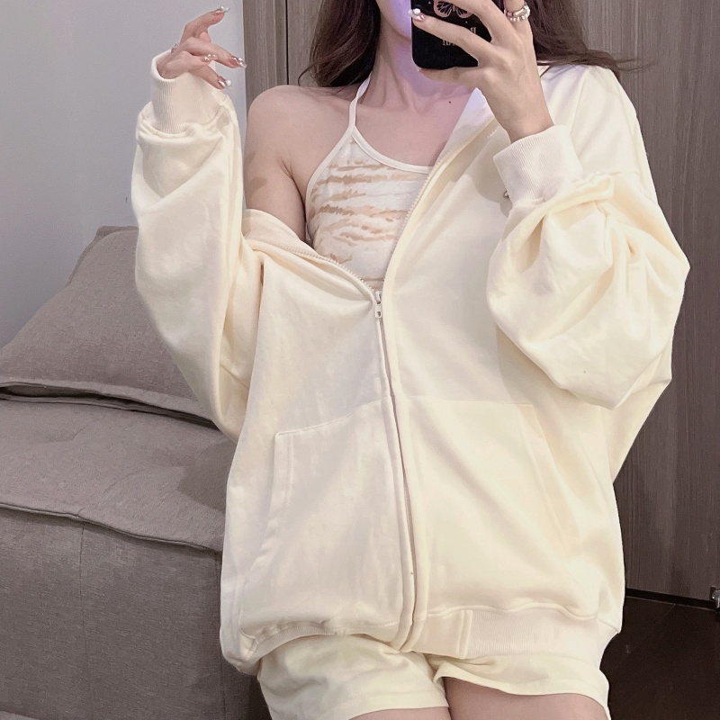 SUXI Áo Hoodies Tay Dài Hoạ Tiết Chữ In Thiết Kế Dáng Rộng Thoải Mái