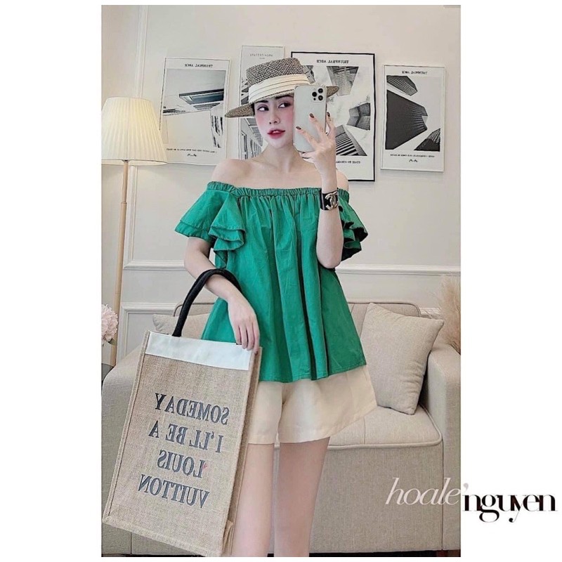 [Mã FAGREEN245 giảm 10% tối đa 30K đơn 99K] SET Áo trễ vai hồng kèm Quần sooc be xinh xắn⚡️Ảnh thật | BigBuy360 - bigbuy360.vn