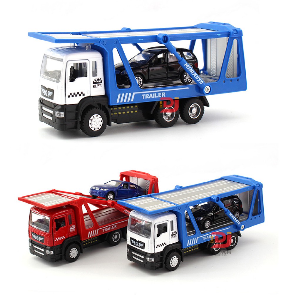Bộ mô hình xe ô tô chở hàng 2 tầng tỉ lệ 1:50 đồ chơi trẻ em bằng hợp kim có âm thanh và đèn