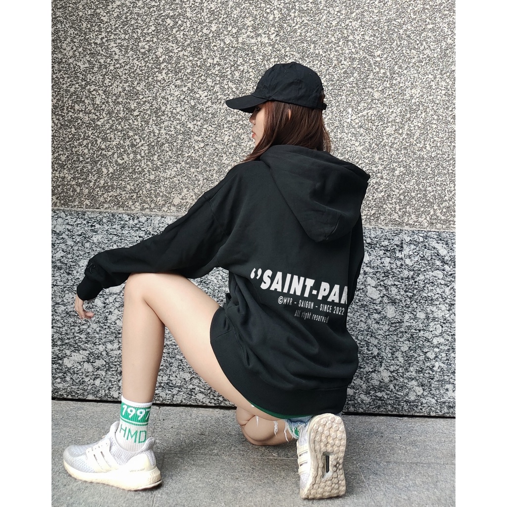 Áo khoác hoodie SAINT PARIS dây khóa kéo form rộng Cotton 100% Da Cá Cao Cấp Chân Cua MVR KK010815