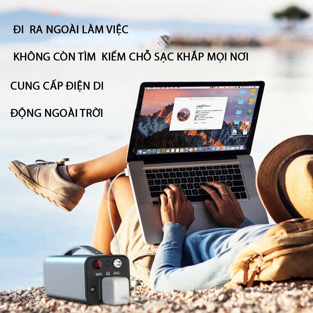 Trạm sạc dự phòng dụng lượng siêu khủng 45000mAh cổng điện 220V/200W tích hợ đèn Pin phù hợp đi du lịch