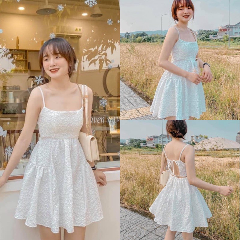 Đầm Xinh hai dây SWAN DRESS thiết kế cao cấp tinh tế chất vải Tapta dày dặn sau lưng đan dây xoè nhẹ phần đuôi