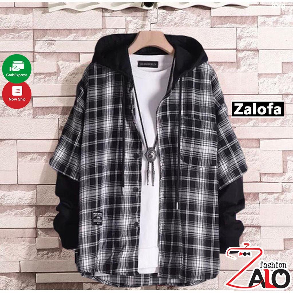 Áo Khoác Sơ Mi Caro Nam Nữ Sơ Mi Flannel Liền Mũ SM5 Unisex Zalofa