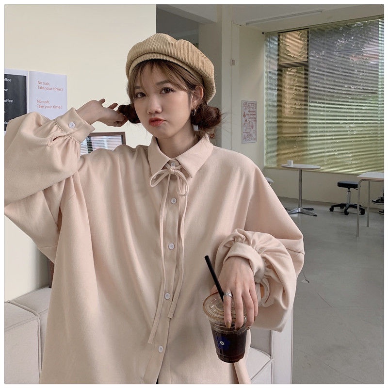 Áo Sơ Mi Nữ Dài Tay Dáng Rộng Thiết Kế Đơn Giản Phong Cách Hàn Quốc Mới