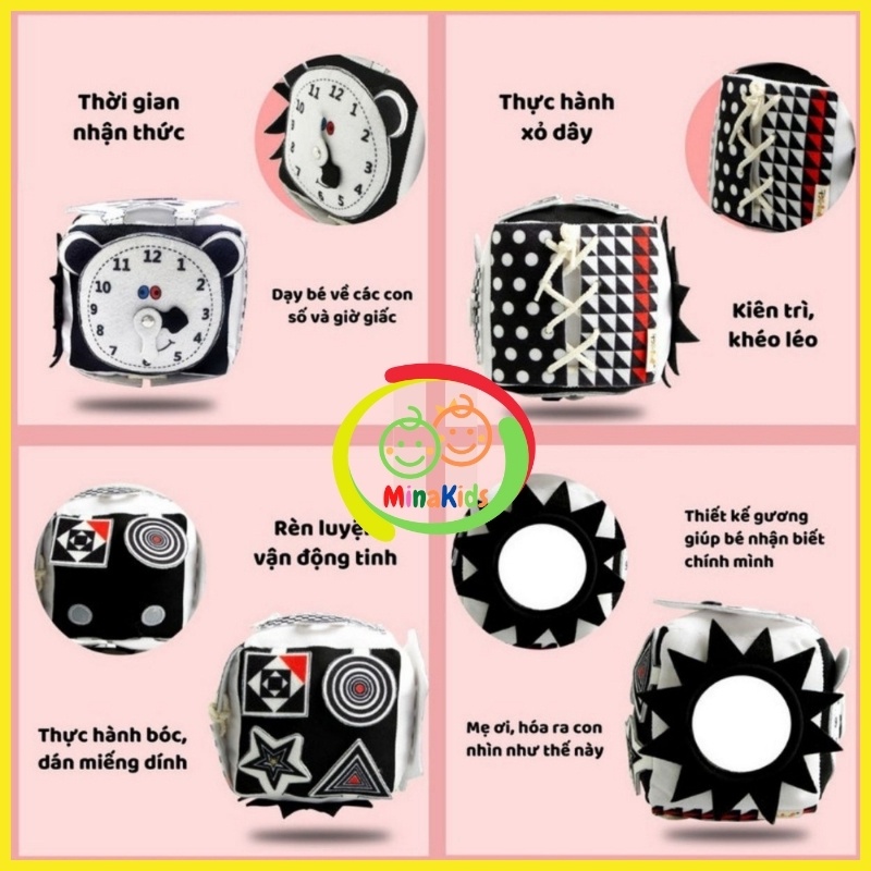 Khối Lập Phương Bằng Vải Mềm Đen Trắng Đồ Chơi Kỹ Năng Cho Bé Phát Triển Vận Động Tinh SV47