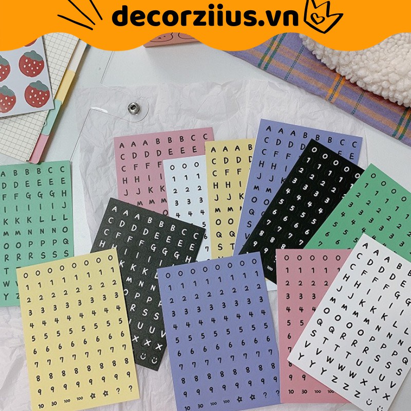 Nhãn dán Sticker chữ cái alphabet,bảng chữ cái viền tròn dán note trang trí sổ học tập