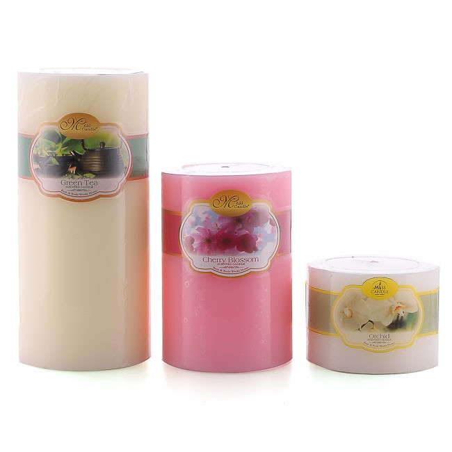 Bộ nến thơm Hạnh Phúc 7 - Bộ 3 nến thơm D7H5, D7H10, D7H15 Miss Candle (Trắng-hồng-vàng nhạt)