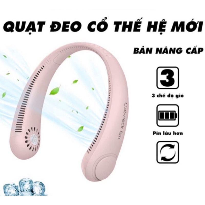 Quạt Đeo Cổ Parrot USB Tích Điện Không Cánh Tiện Lợi- có 3 chế độ gió , Dáng Thể Thao -Quạt tích đi