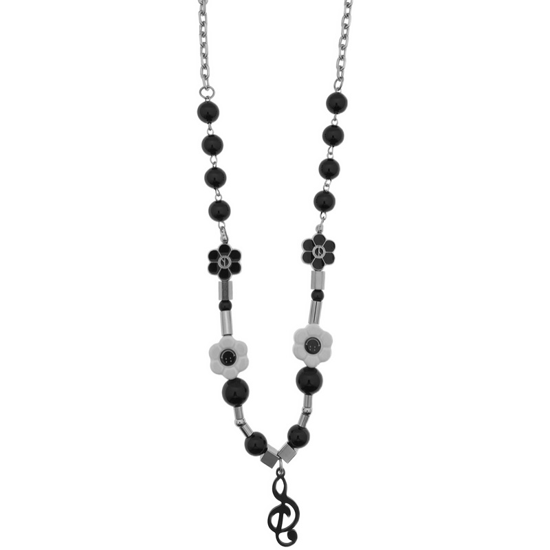 vòng cổ Mặt Hình Nốt Nhạc Đính Ngọc Trai Phong Cách Hip Hop