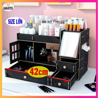 [SIZE LỚN] Kệ Đựng Đồ Mỹ Phẩm Gỗ, Có Gương, Để Đồ Trang Điểm, Dụng cụ Học Tập, Dày dặn, Tự Lắp Ráp , Có Nhiều Ngăn.
