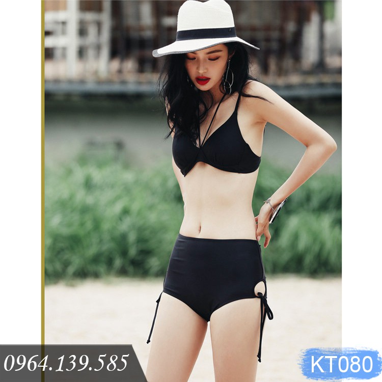 Bikini 2 mảnh kim tuyến đen sexy, dây đan cách điệu quyến rũ, sành điệu | KT080