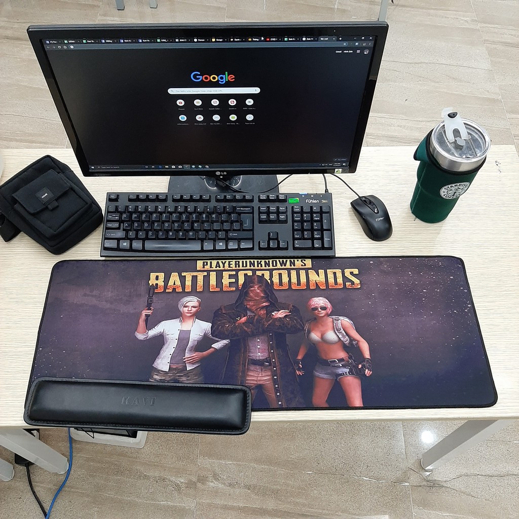 COMBO Lót chuột chơi game cỡ lớn mẫu PUBG03 80x30+kê tay bàn phím đen ngắn