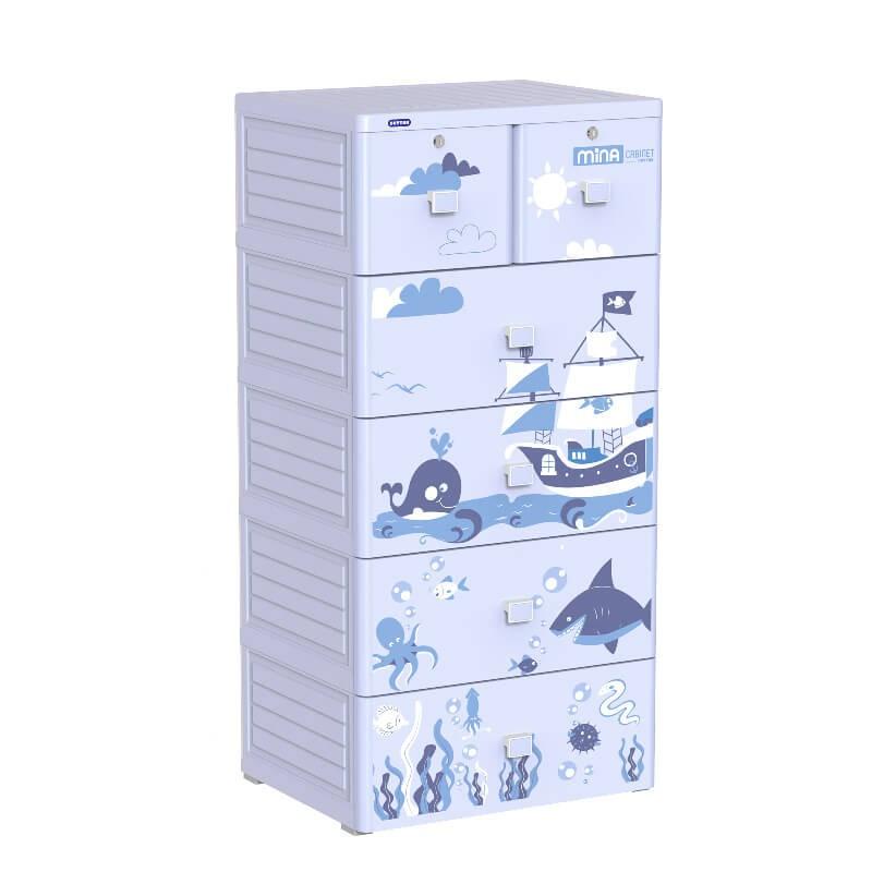 Tủ nhựa Mina Duy Tân 5 tầng 6 Ngăn kéo xanh dương ,hồng ,kem,trắng lá,-Họa Tiết Ngẫu Nhiên NHỰA VIỆT NHẬT MALL