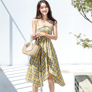 Đầm hai dây họa tiết ca rô trẻ trung thanh lịch dành cho nữ