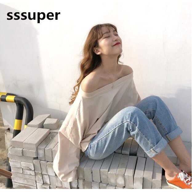 Áo tay dài thiết kế trễ vai phong cách Hàn Quốc thanh lịch | BigBuy360 - bigbuy360.vn