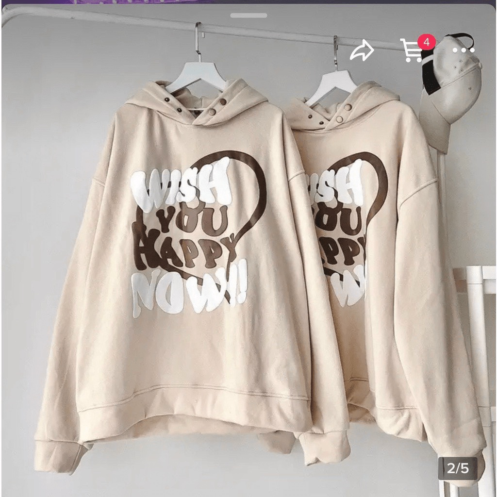 ÁO KHOÁC NỈ HOODIE CHUI ĐẦU NÓN TO WISH YOU HAPPY GỒM 3 MÀU SIÊU HOT