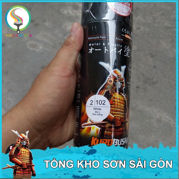 Bình sơn xịt Samurai màu Trắng White 102  Dung tích chai xit 400 ml dùng cho xe máy